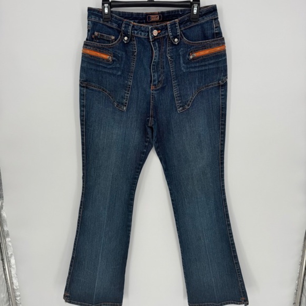 CREST JEANS‎ Blue Bootcut Denim Pants with Orange Zipper Accents Size 13 14